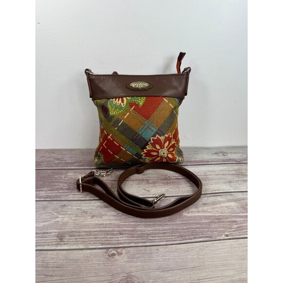 Spartina 449 Daufuskie Island Leather Fabric crossbody bag Boho EXCELLENT - Picture 7 of 16
